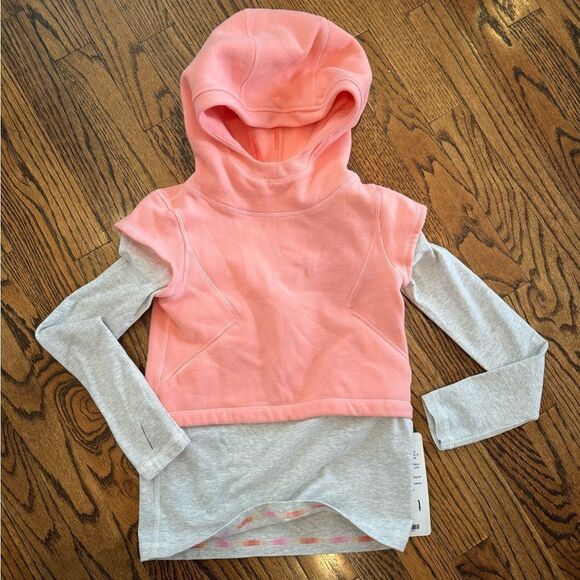 NWT New IVIVVA Best of Both Worlds Hoodie Crop Sweatshirt Tee Peach Gray Girls 7 - Picture 1 of 5